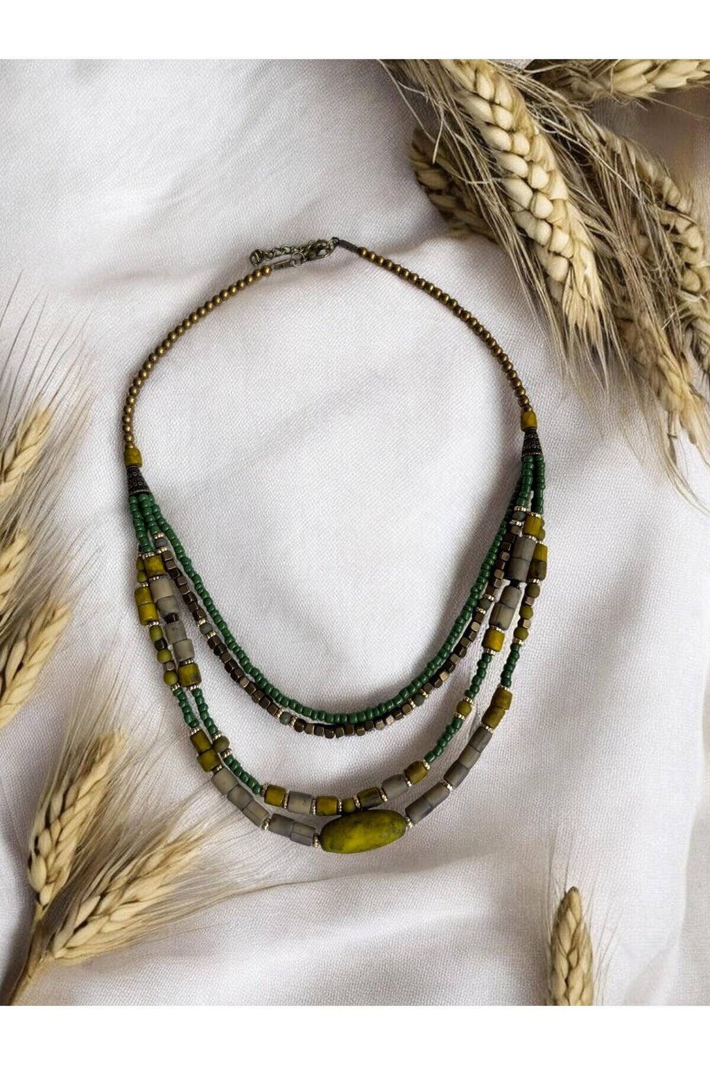 Handmade Boho Multi Layer Necklace | Natural Stone, Glass Beads, Ethnic Style