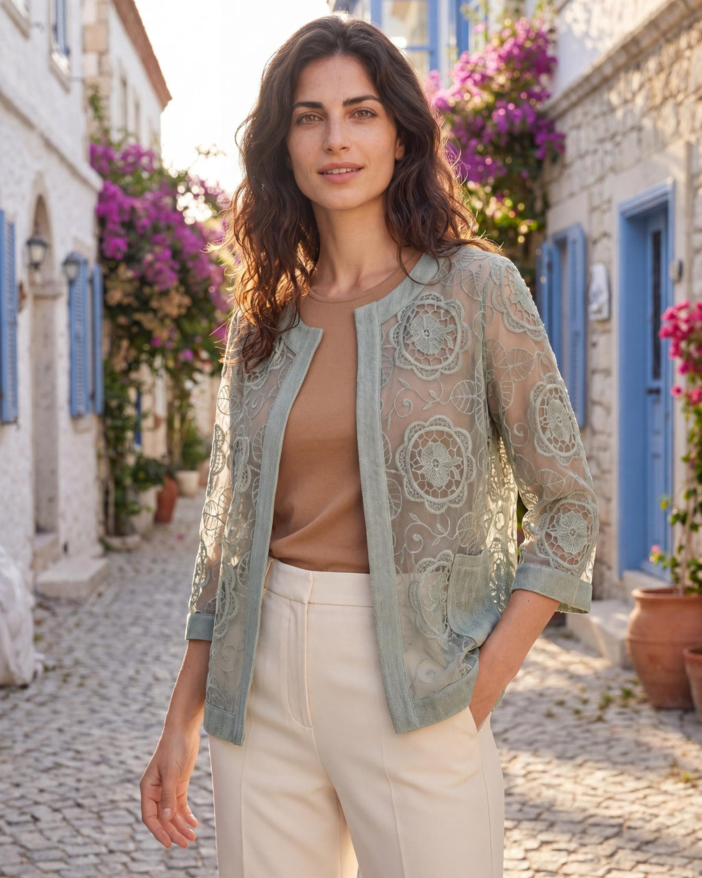 Lunna Italian Lace Embroidered Jacket Indigo, Oversized Cotton Boho Jacket, Chic Lightweight Summer Layer