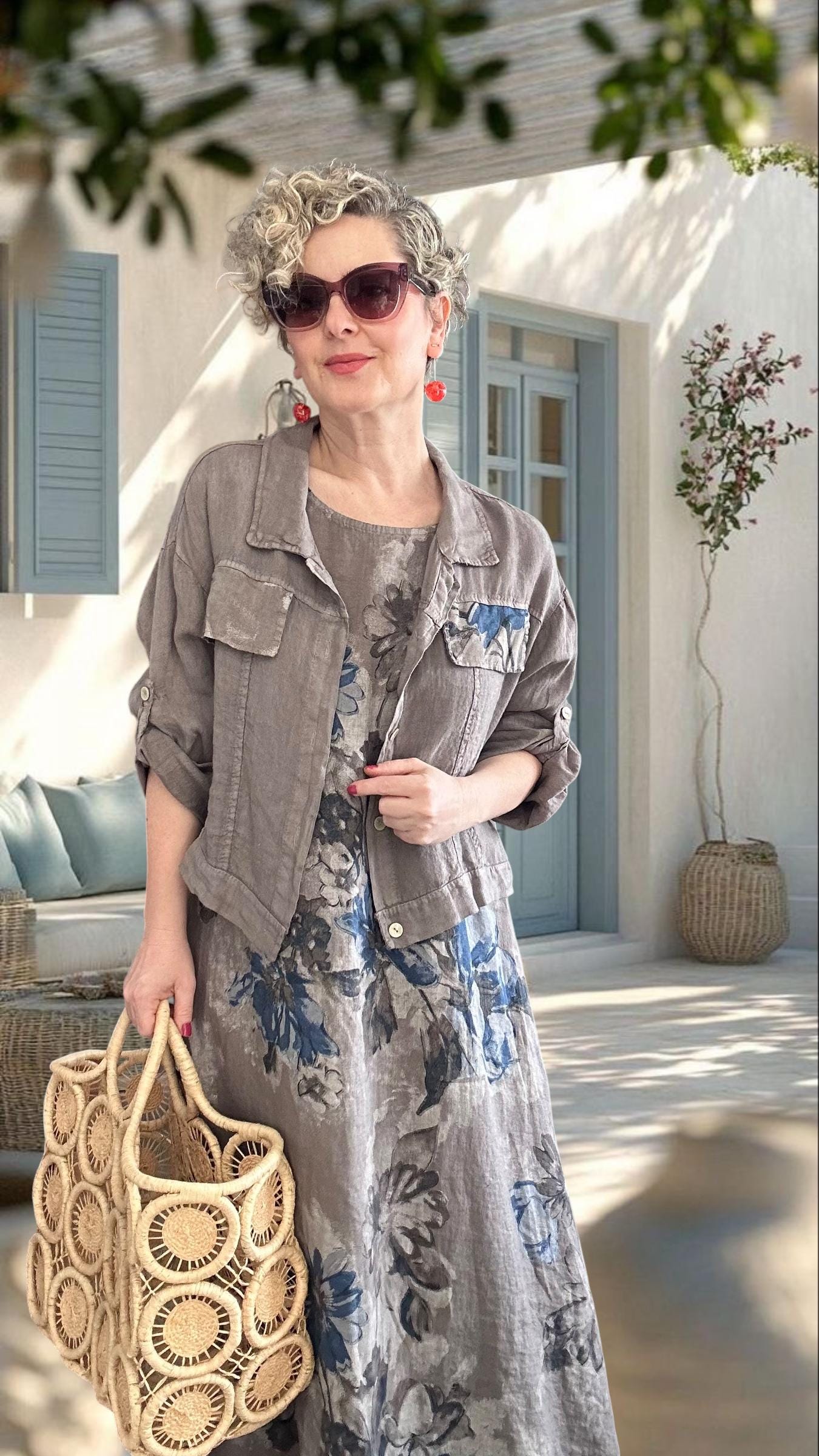 Mikka Linen Two Piece Set, Italian Sleeveless Dress and Blazer, Minimal Boho Summer Outfit