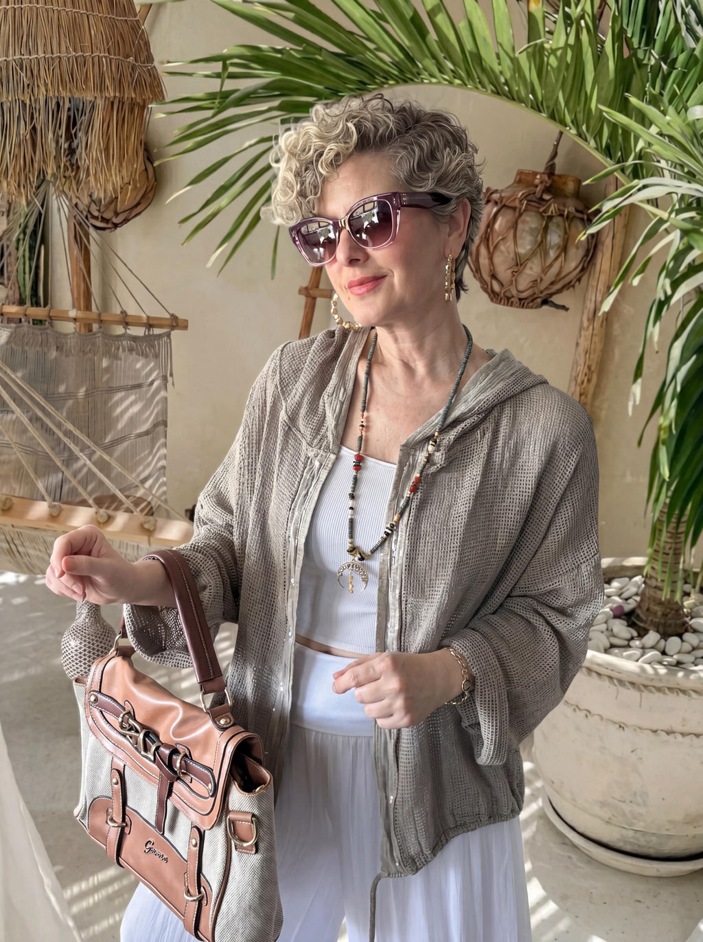 Italian Cotton Hooded Mesh Cardigan, Sequin Trim Open Weave Jacket, Boho Beach Cover Up, Lightweight Summer Kimono, Made in Italy