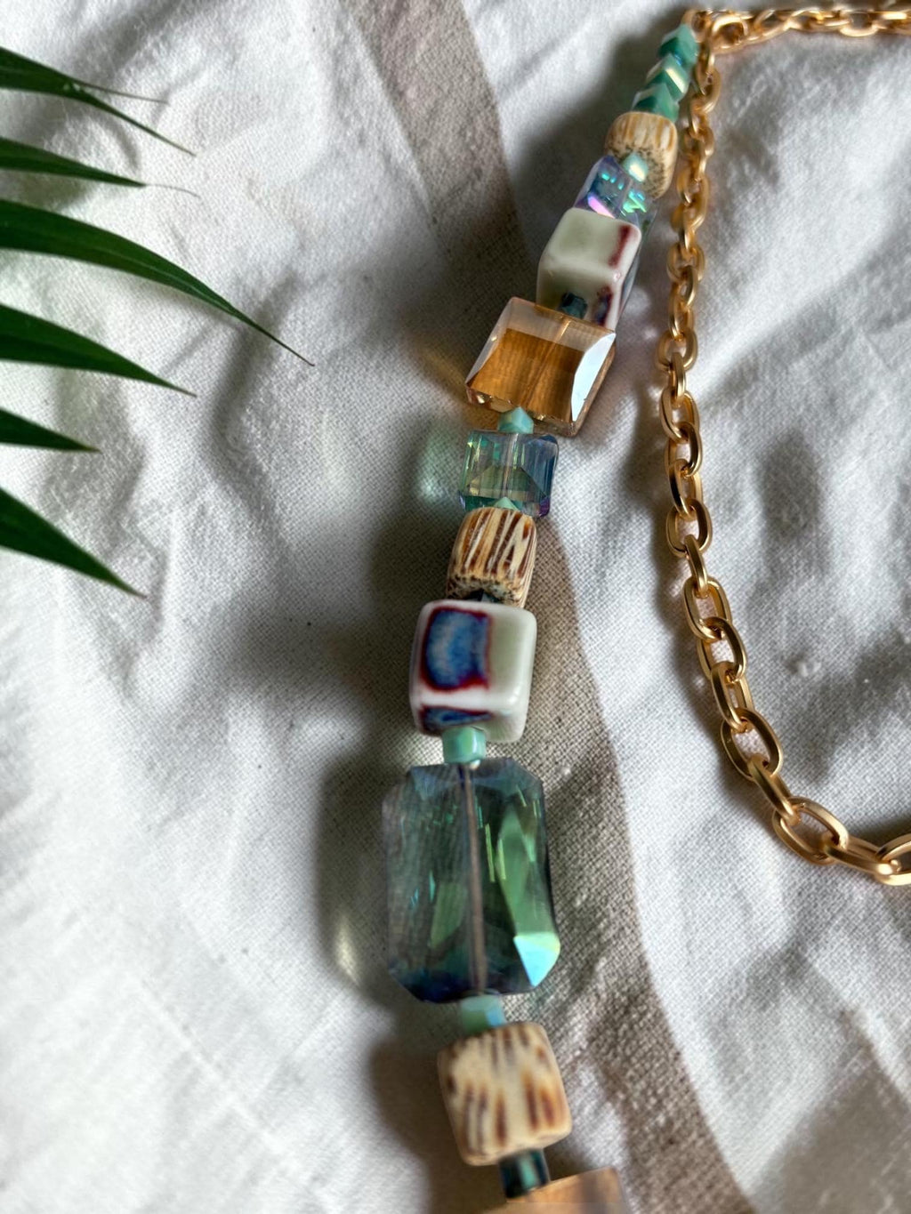 Handmade Prague Glass Stone Necklace, Boho Colorful Statement Jewelry, Artisan Beaded Design