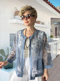 Lunna Italian Lace Embroidered Jacket Indigo, Oversized Cotton Boho Jacket, Chic Lightweight Summer Layer