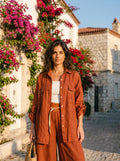 Italian Linen Set, Mesh Sequin Shirt Jacket and Pants, One Size