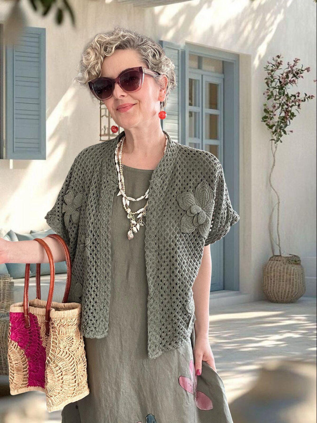 Italian Linen Maxi Dress Set, Cotton Knit Cardigan, Boho Summer Outfit