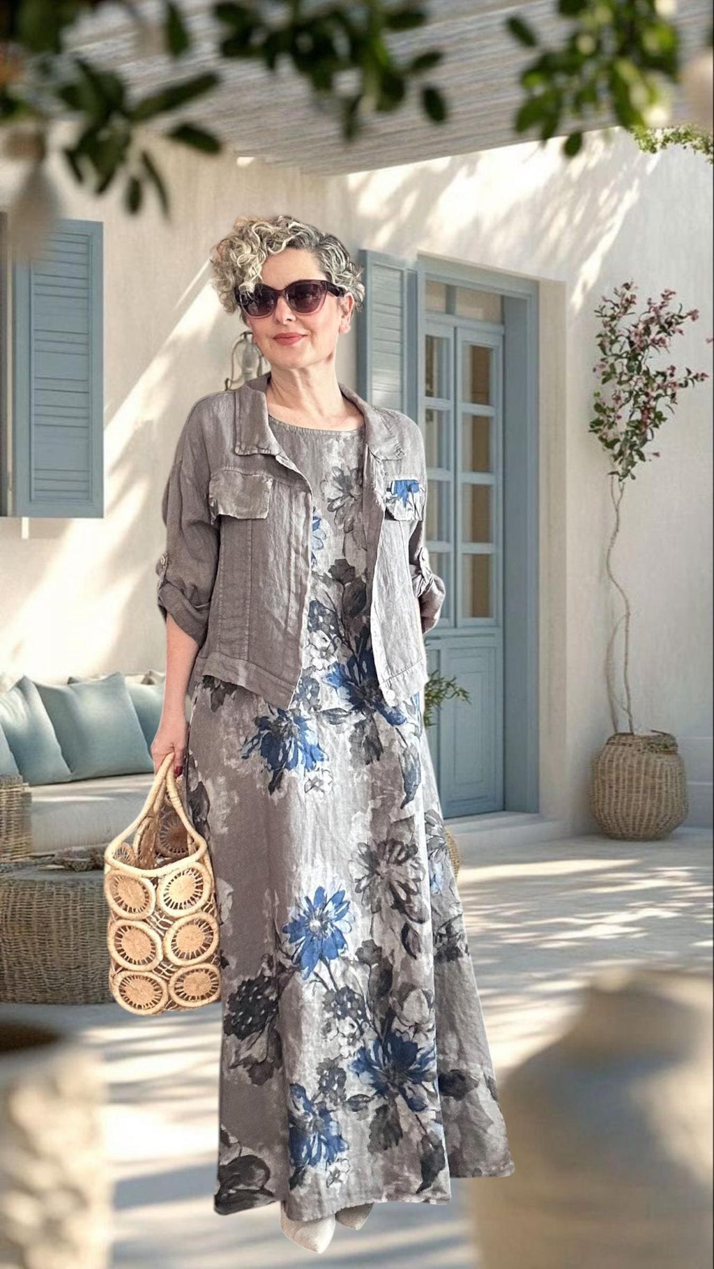 Mikka Linen Two Piece Set, Italian Sleeveless Dress and Blazer, Minimal Boho Summer Outfit