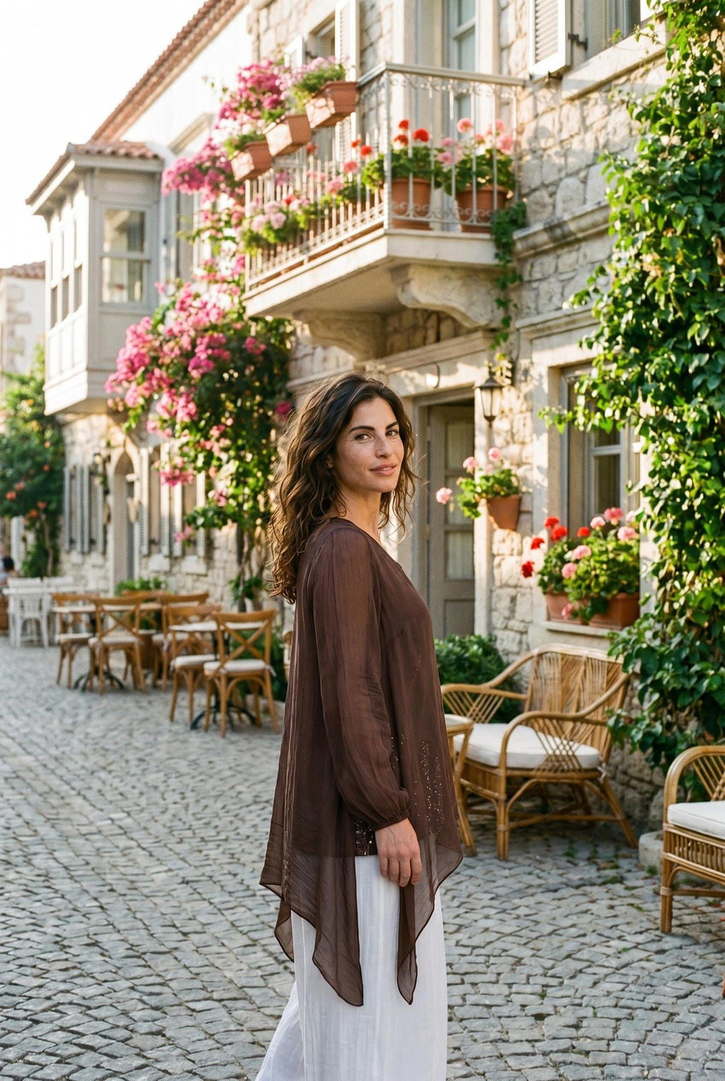 Italian Silk Blend Asymmetrical Sequin Tunic Top, Flowy Drape Evening Shirt