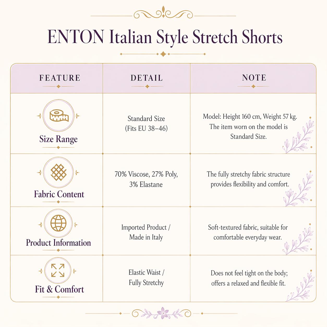 Italian Magic Stretch Pull-On Shorts, Elastic Waist Summer Lagenlook Pants