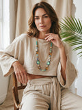 Handmade Prague Glass Stone Necklace, Boho Colorful Statement Jewelry, Artisan Beaded Design