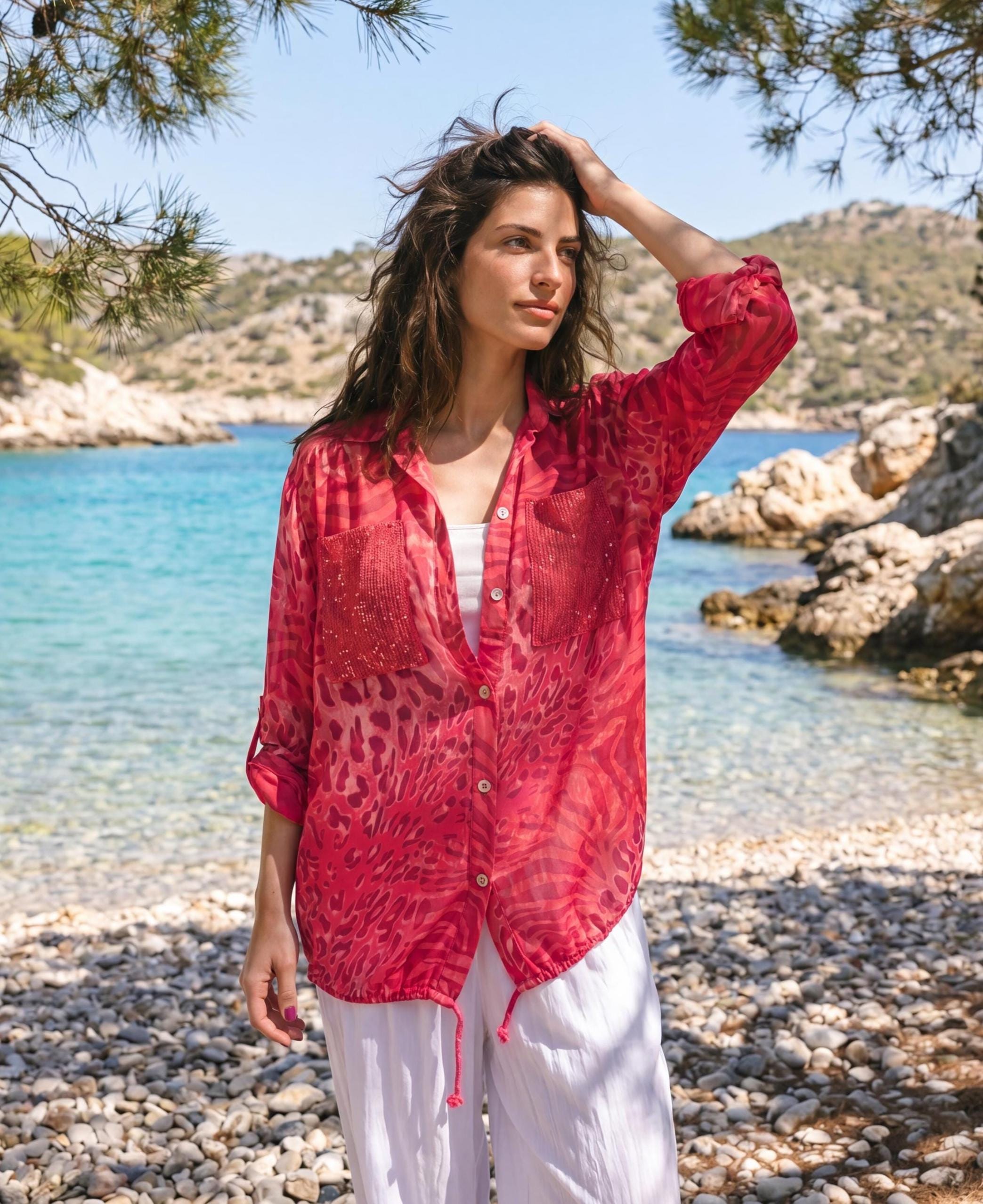 Animal Print Button Up Shirt, Leopard Zebra Sequin Pocket Tunic, Boho Womens Vacation Shirt