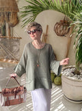 Oversized Mesh Tunic Set, Wide Sleeve Boho Layering Top, Plus Size Cami Blouse, Necklace Included