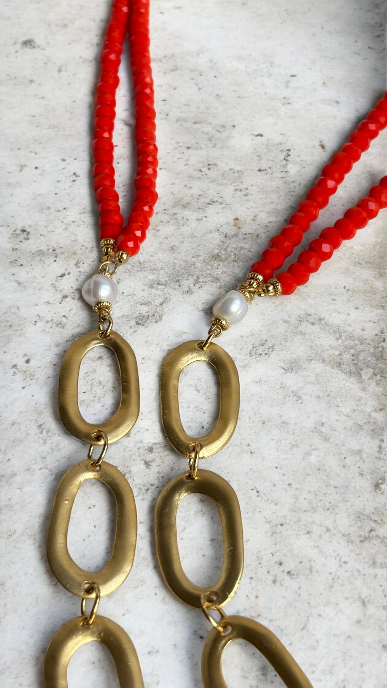Handmade Pearl Agate Mother of Pearl Necklace, Gold Plated Boho Elegant Jewelry