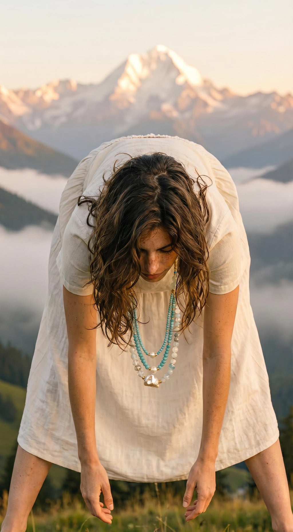 Bohemian Handmade Gold Plated Necklace with Topaz, Aquamarine & Baroque Pearl – Unique Statement Jewelry