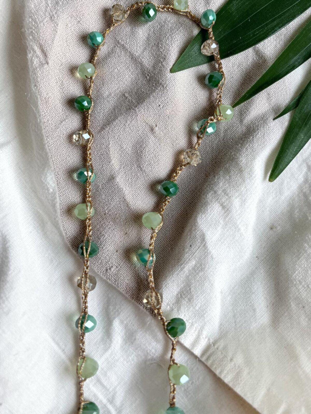 Boho Glass Beaded Necklace, Hand-Knitted Cord, Artisan Jewelry Style