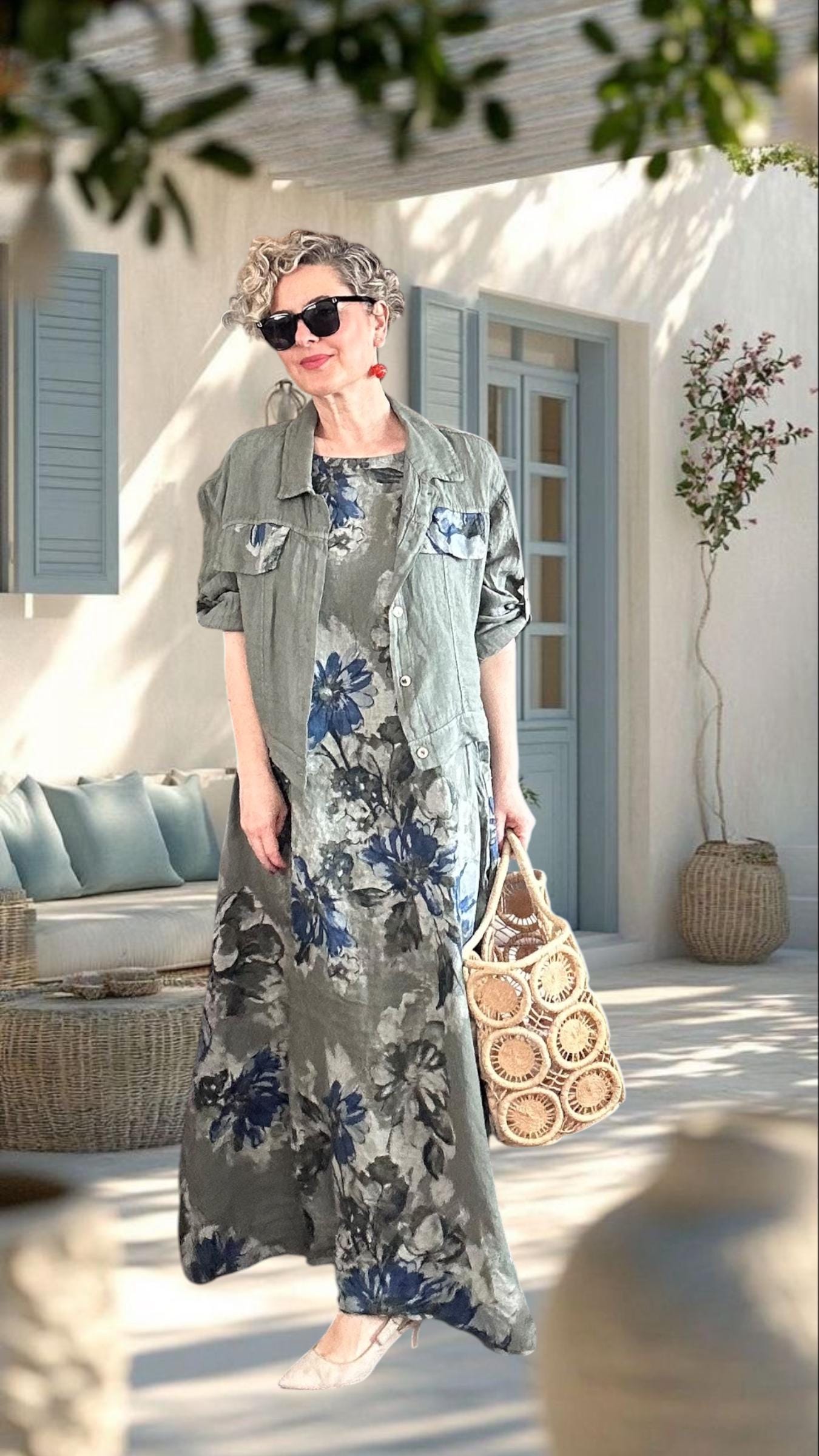 Mikka Linen Two Piece Set, Italian Sleeveless Dress and Blazer, Minimal Boho Summer Outfit