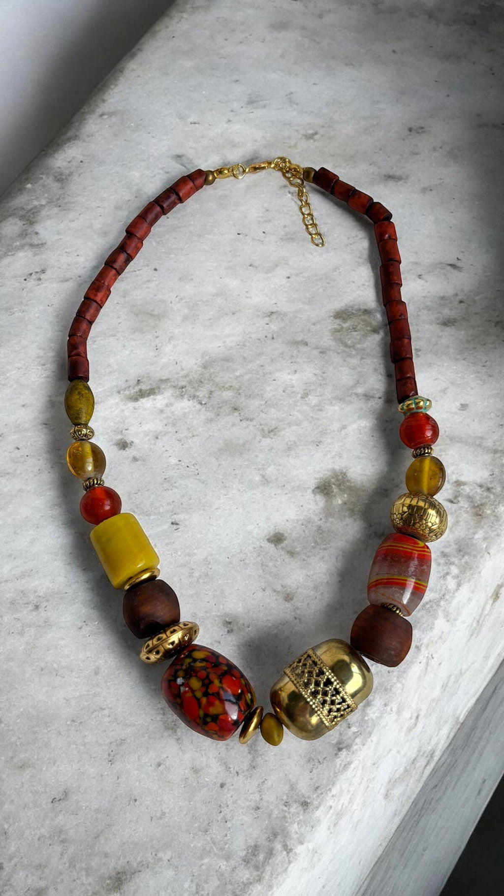 Handmade Bohemian Glass Ethnic Necklace | Artisan India Beads Statement Jewelry