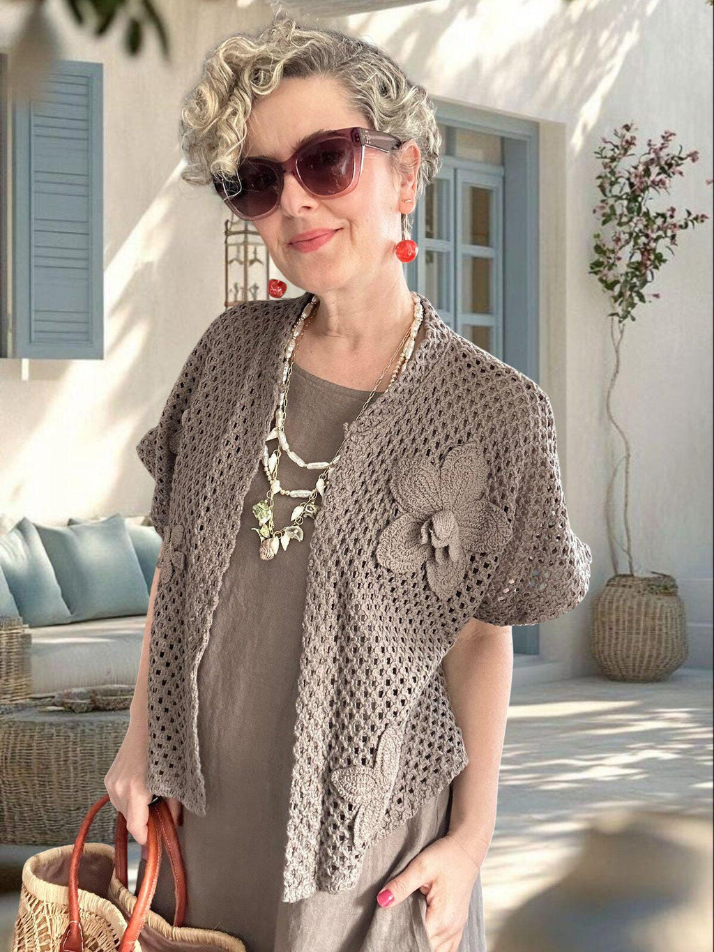 Italian Linen Maxi Dress Set, Cotton Knit Cardigan, Boho Summer Outfit