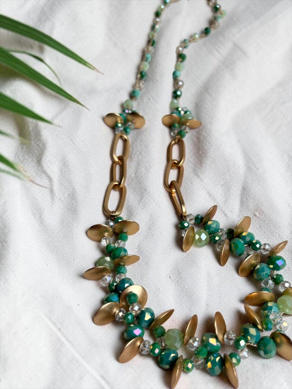 Boho Glass Beaded Necklace, Hand-Knitted Cord, Artisan Jewelry Style