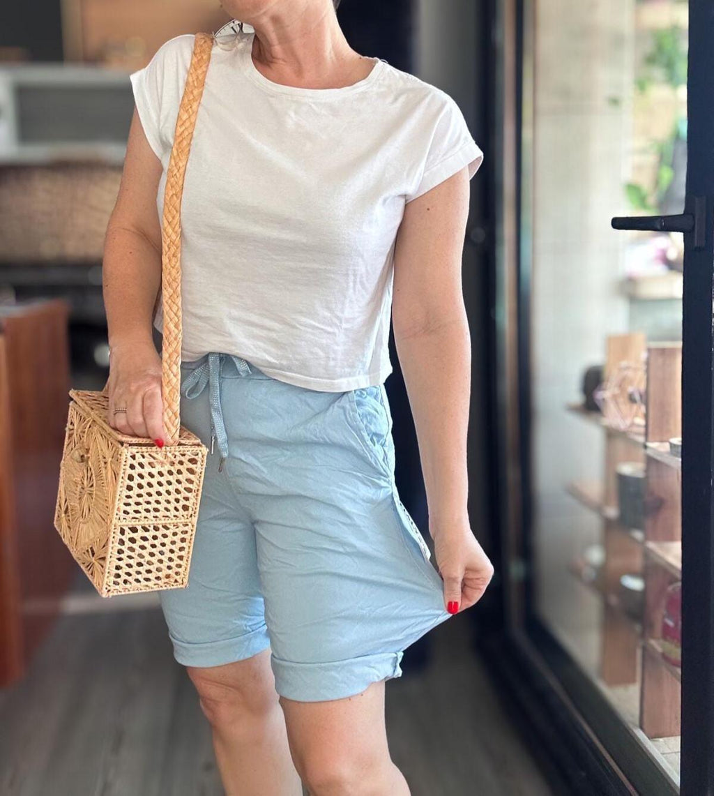 Italian Magic Stretch Pull-On Shorts, Elastic Waist Summer Lagenlook Pants