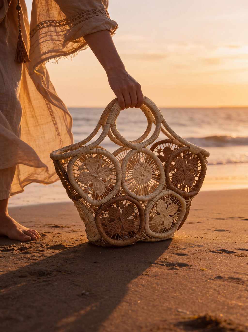 Hand Crocheted Raffia Floral Tote Bag, Boho Summer Beach Shopper