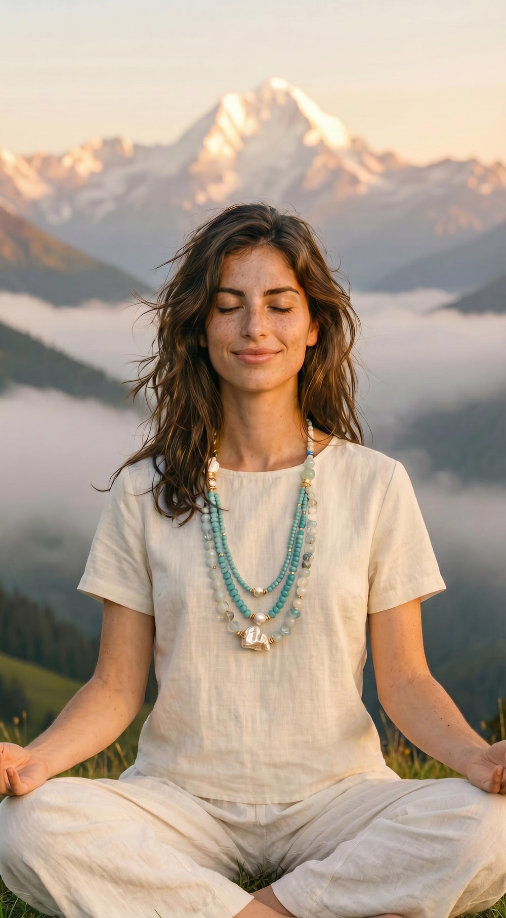 Bohemian Handmade Gold Plated Necklace with Topaz, Aquamarine & Baroque Pearl – Unique Statement Jewelry