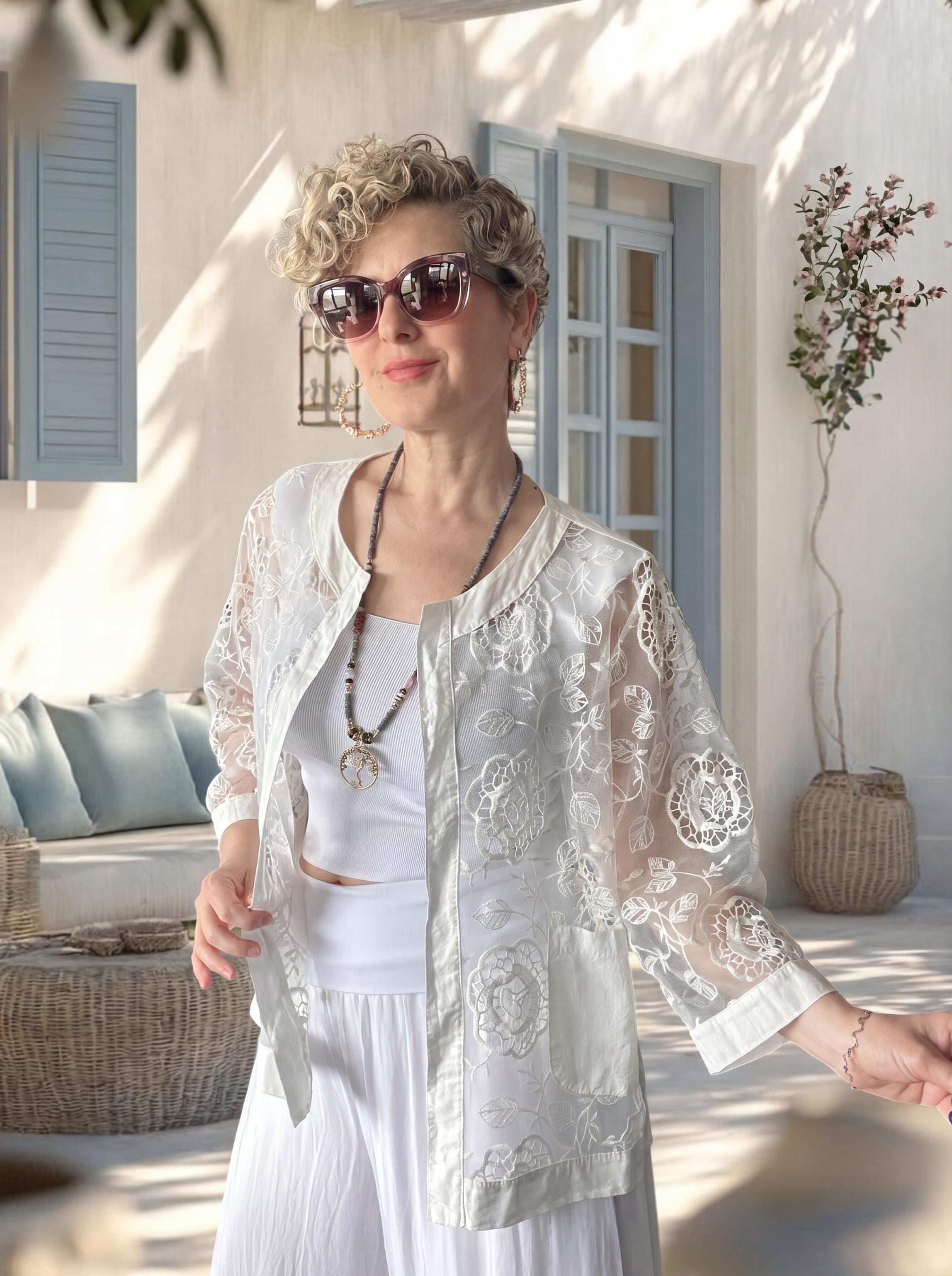 Lunna Italian Lace Embroidered Jacket Indigo, Oversized Cotton Boho Jacket, Chic Lightweight Summer Layer