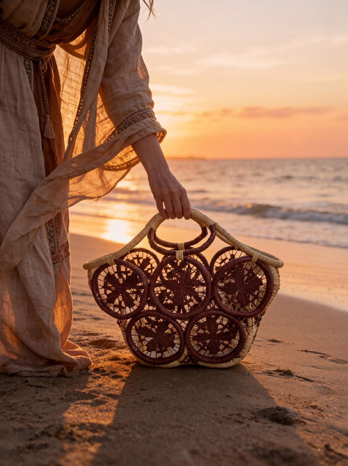 Hand Crocheted Raffia Floral Tote Bag, Boho Summer Beach Shopper