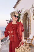 Italian Linen Maxi Dress and Cropped Jacket Set, Daisy Motif Resort Wear