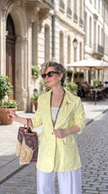 Yellow Cotton Blazer with Broderie Embroidery & Starfish Brooch
