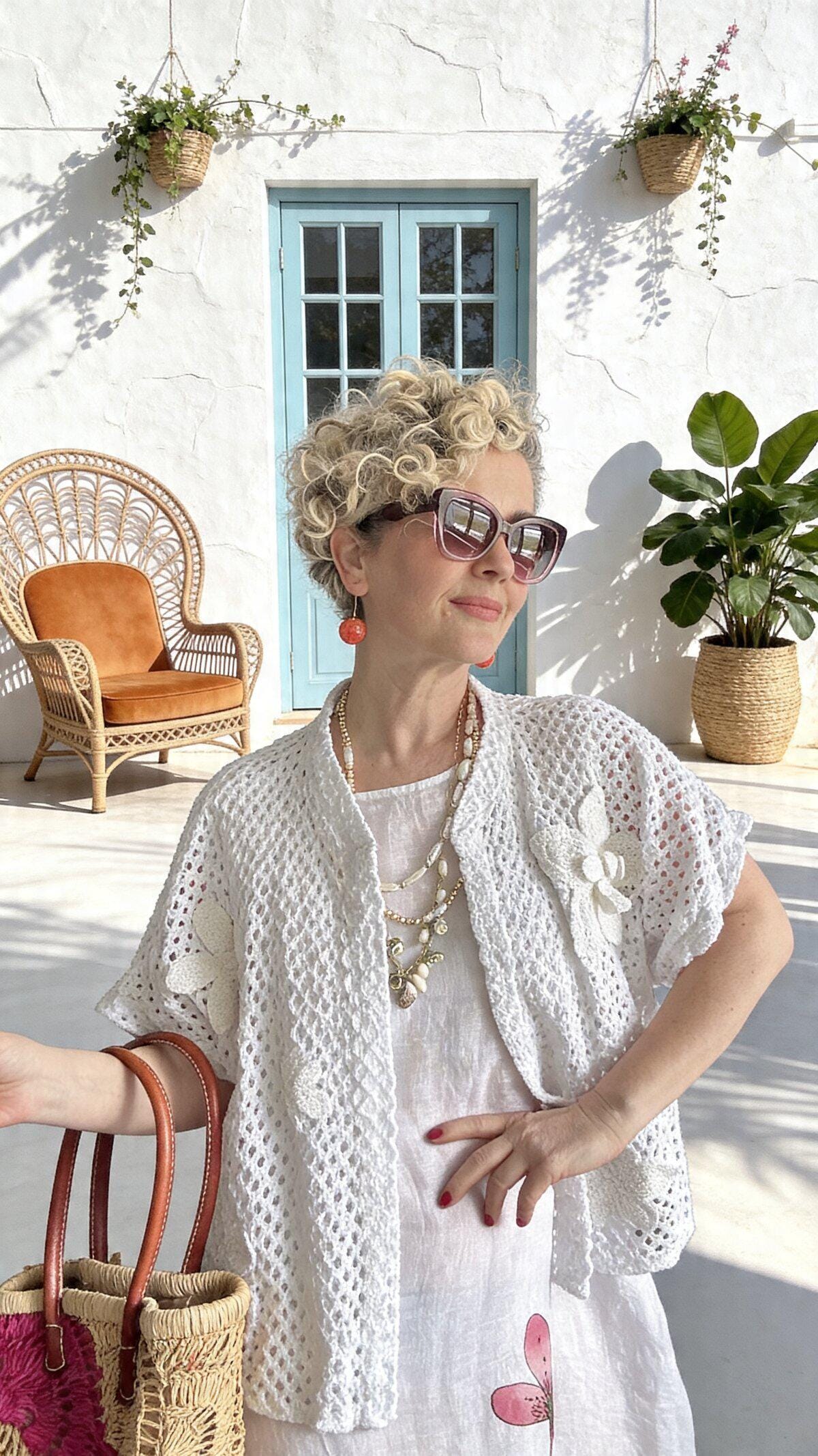 Italian Linen Maxi Dress Set, Cotton Knit Cardigan, Boho Summer Outfit