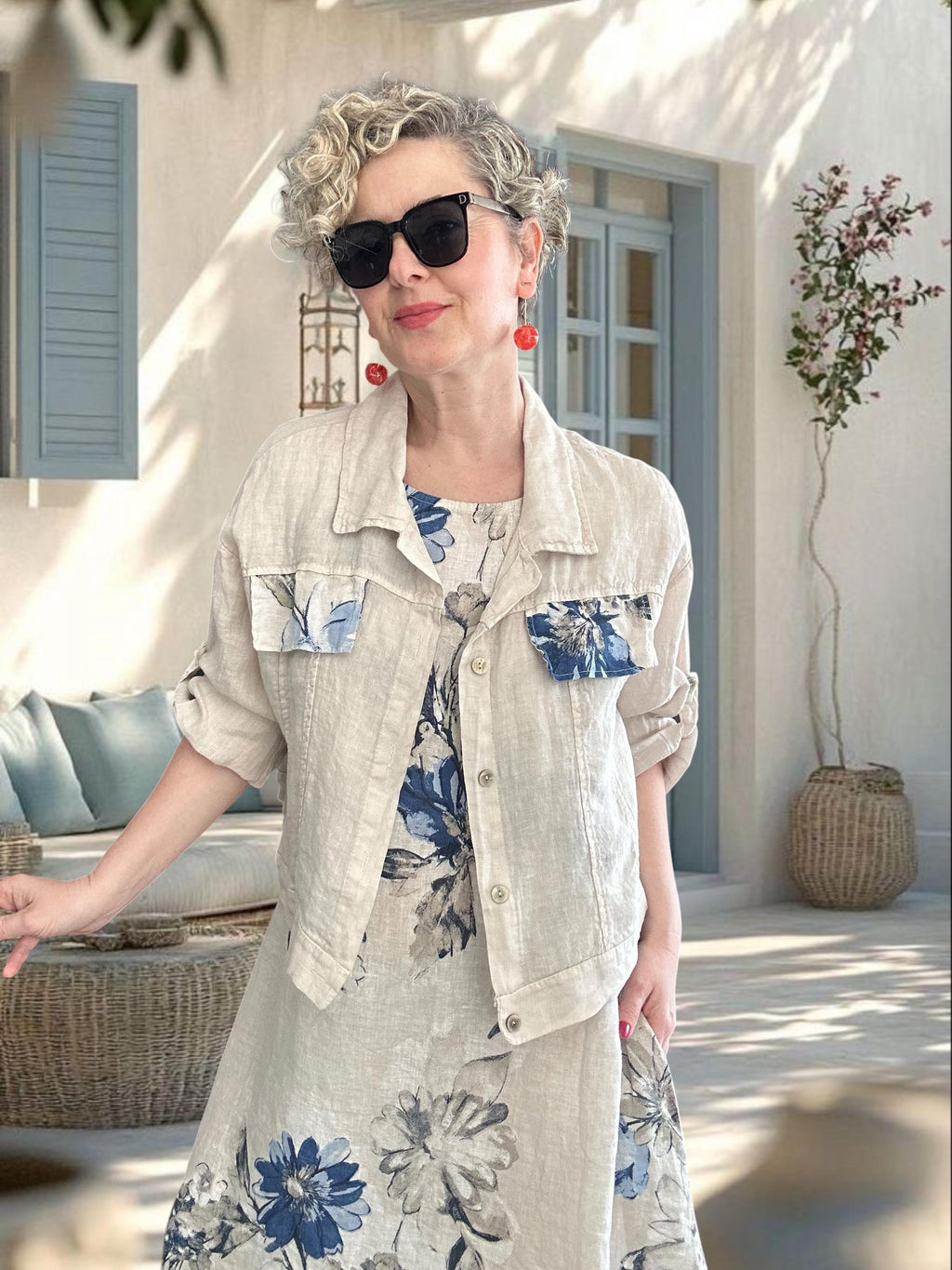 Mikka Linen Two Piece Set, Italian Sleeveless Dress and Blazer, Minimal Boho Summer Outfit