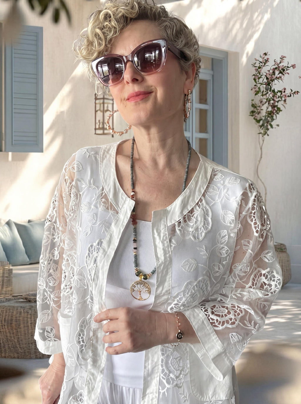 Lunna Italian Lace Embroidered Jacket Indigo, Oversized Cotton Boho Jacket, Chic Lightweight Summer Layer
