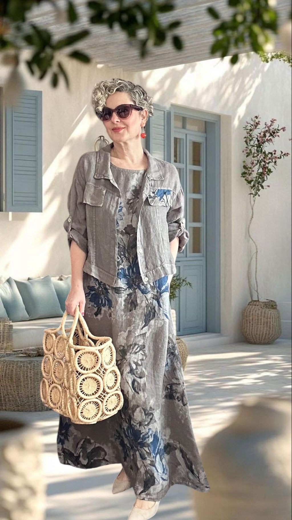 Mikka Linen Two Piece Set, Italian Sleeveless Dress and Blazer, Minimal Boho Summer Outfit